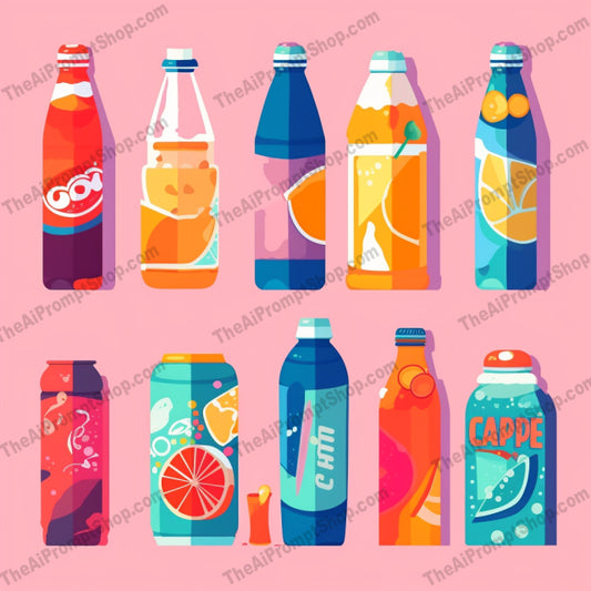 AI Midjourney Prompt for Objects - B197s -  Set of Fizzy Drinks