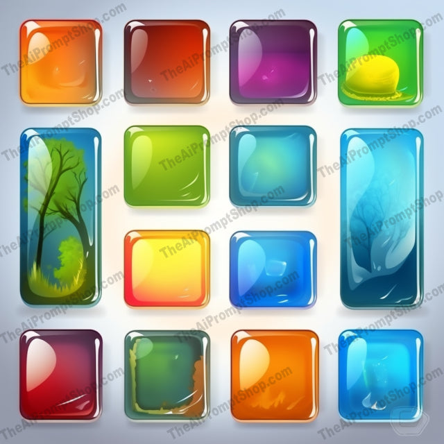 AI Midjourney Prompt for Colorful Glass Button Tableaus