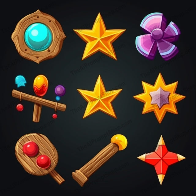 AI Midjourney Prompt for Ornamental Wooden Game Icons