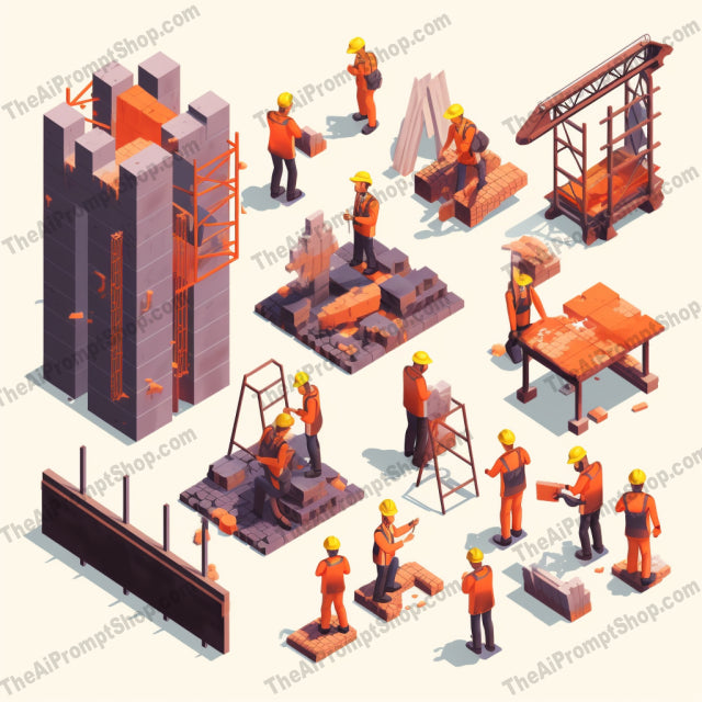 AI Midjourney Prompt for Isometrics - B44s -  Isometric Builders in Suits