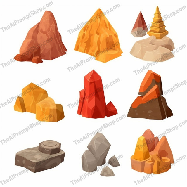 AI Midjourney Prompt for Game Assets - B247s -  Rocks and Minerals Icon Set