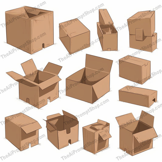 AI Midjourney Prompt for Isometrics - B240s -  Cardboard Box Illustration Set