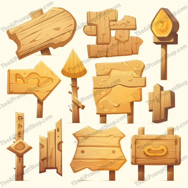 AI Midjourney Prompt for Wooden Sign Set