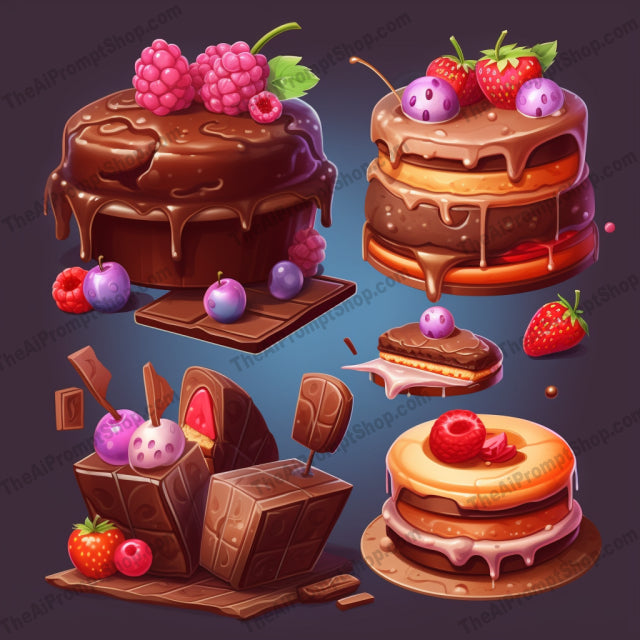 AI Midjourney Prompt for Chocolate Desserts in 2D Game Style