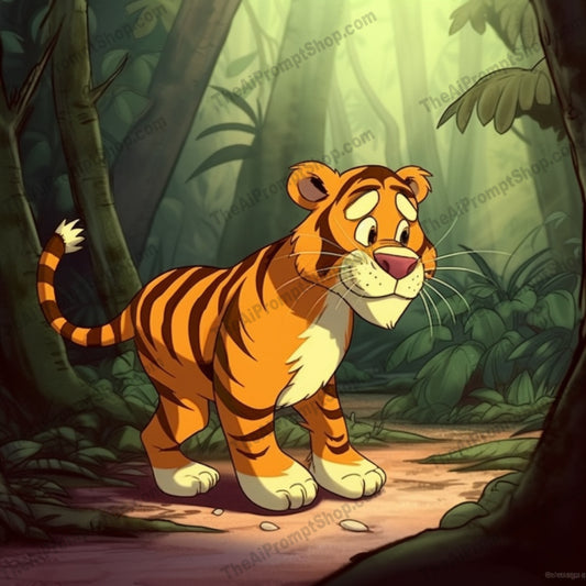 AI Midjourney Prompt for C129 - Storybook Illustrations - Cartoon Tiger in Jungle