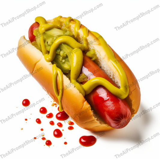 AI Midjourney Prompt for Food - B342s -  Hot Dog with Ketchup