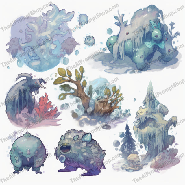 AI Midjourney Prompt for Aquamarine Frozen Monster Shapes