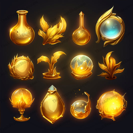 AI Midjourney Prompt for Pixie Gold Icons