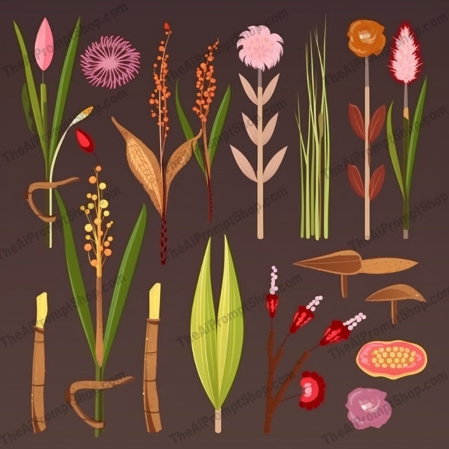 AI Midjourney Prompt for Cartoonish Cattails Set