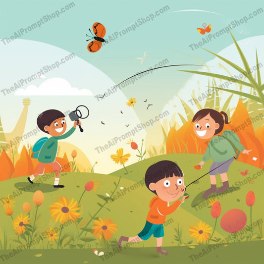 AI Midjourney Prompt for C209 - Storybook Illustrations - Flower Fly Kids