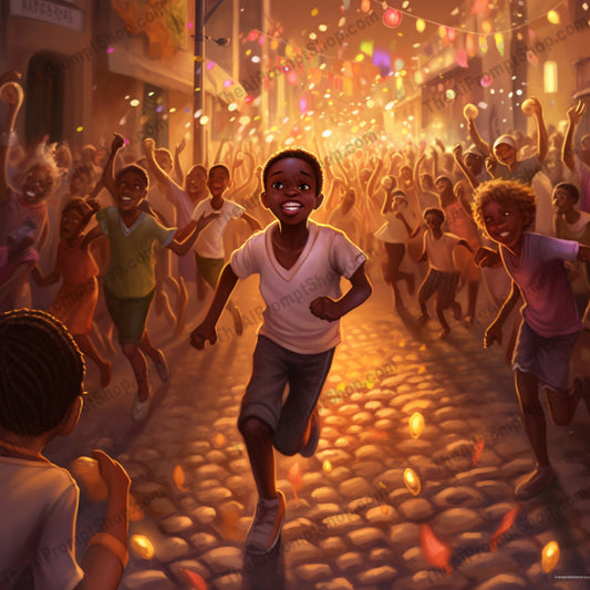 AI Midjourney Prompt for C127 - Storybook Illustrations - African Boy Running at Night