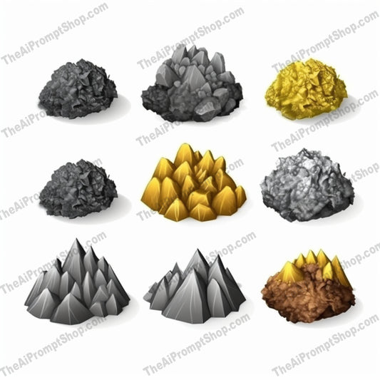 AI Midjourney Prompt for Game Assets - B248s -  Colored Coal Icons