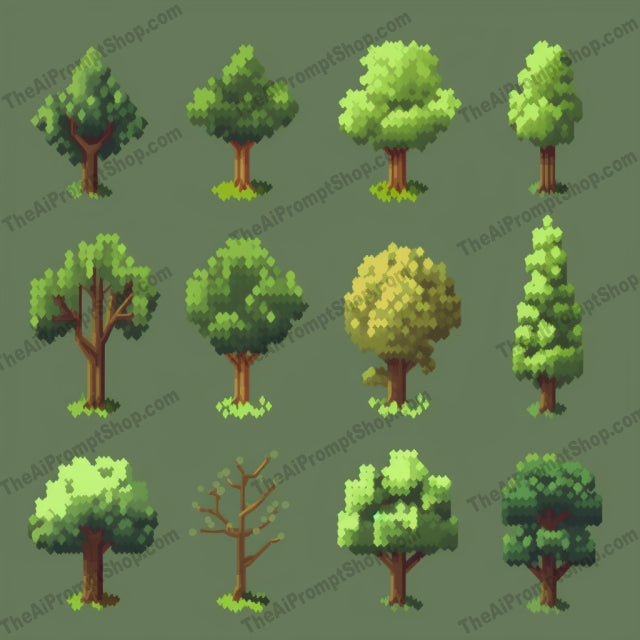 AI Midjourney Prompt for Pixel Trees and Grass