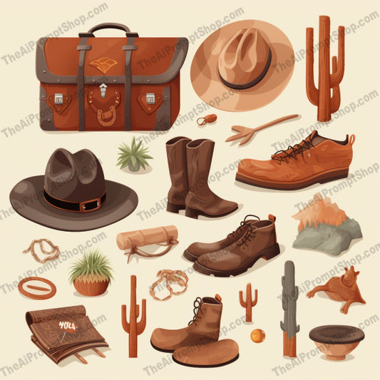 AI Midjourney Prompt for Game Assets - B181s -  Cowboy Accessories