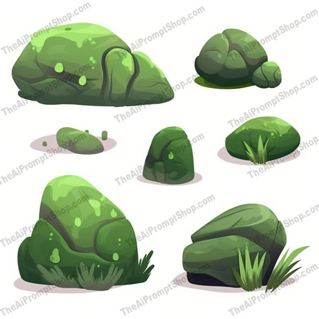 AI Midjourney Prompt for Futuristic Green Rocks on White