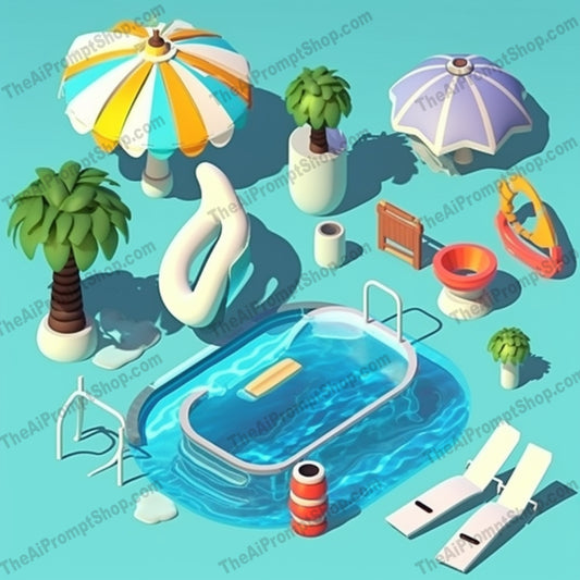 AI Midjourney Prompt for Game Assets - B112s -  Summer Pool Collection