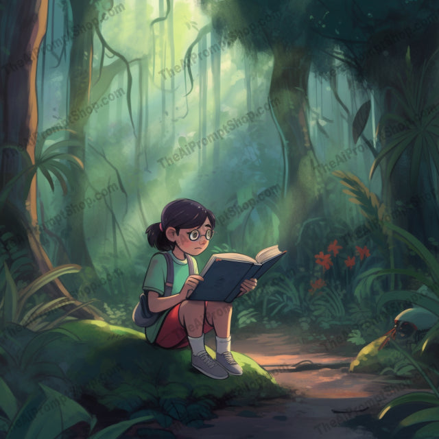 AI Midjourney Prompt for C207 - Storybook Illustrations - Animated Forest Reading