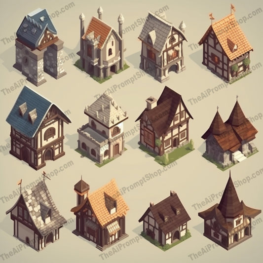 AI Midjourney Prompt for Polygonal Medieval Buildings