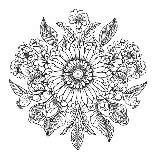 AI Midjourney Prompt for Decorative Flower Doodle Coloring
