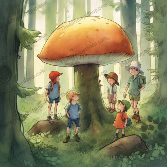 AI Midjourney Prompt for C217 - Storybook Illustrations - Mushroom Clearing Fun