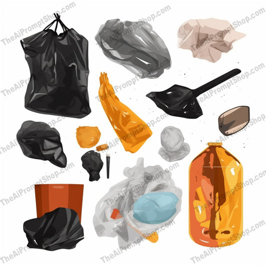 AI Midjourney Prompt for Isometrics - B226s -  Plastic Products and Garbage Bags