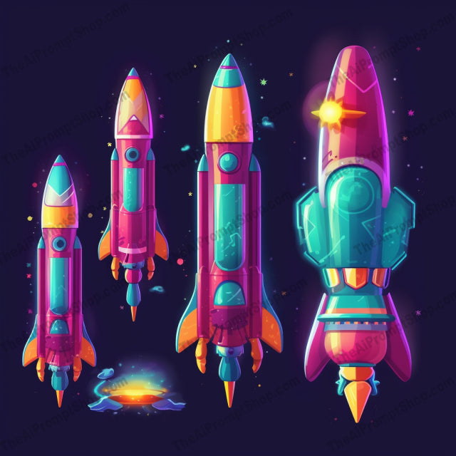 AI Midjourney Prompt for Colorful Cartoon Rockets