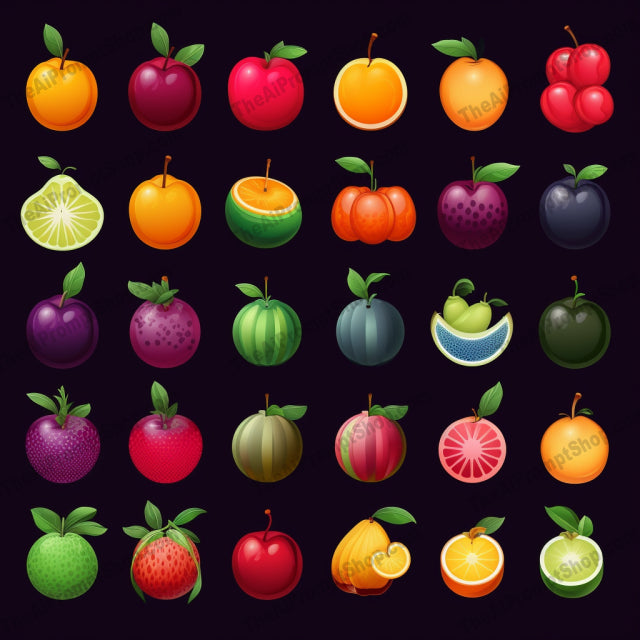 AI Midjourney Prompt for Fruit Collection Icons