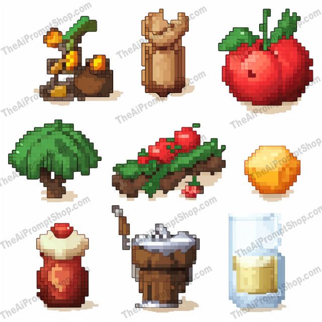 AI Midjourney Prompt for Pixel Food and Drink Set