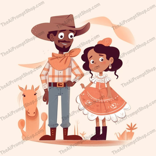 AI Midjourney Prompt for C17 - Storybook Illustrations - Cowboy and Little Girl