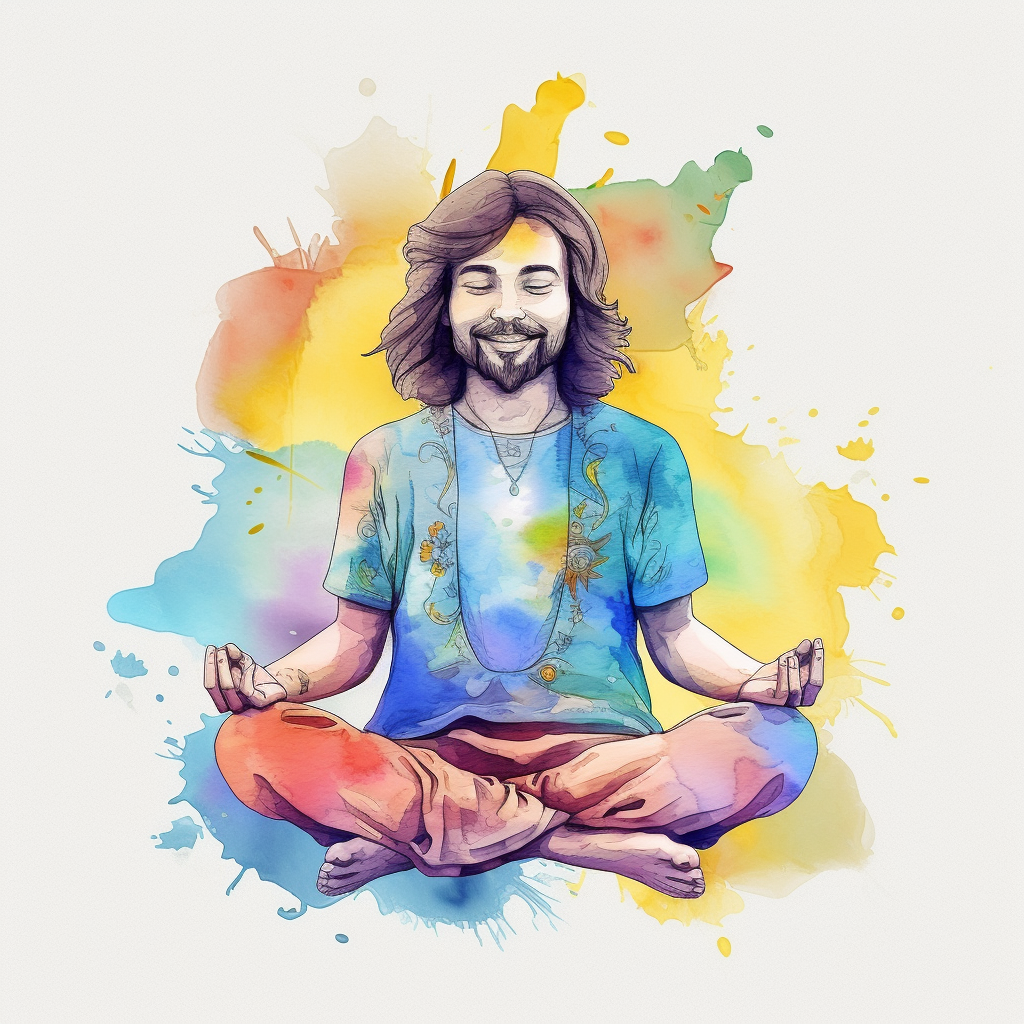 AI Midjourney Prompt for People - Watercolor Meditating Character