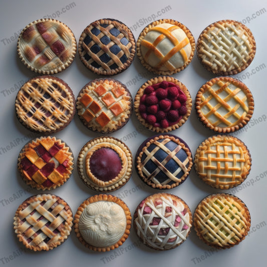 AI Midjourney Prompt for Food- B210s -  Mixed Pattern Cake Pies Illustration