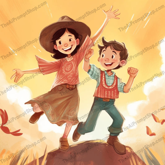 AI Midjourney Prompt for C18 - Storybook Illustrations - The Child and the Little Cowboy