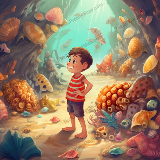 AI Midjourney Prompt for C196 - Storybook Illustrations - Baby Boy and Underwater Creatures