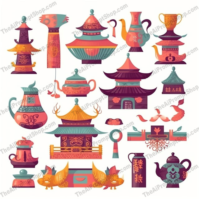 AI Midjourney Prompt for Game Assets - B296s -  Chinese Symbol Collection