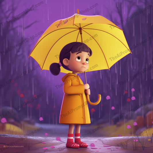 AI Midjourney Prompt for C244 - Storybook Illustrations - Yellow Umbrella Girl