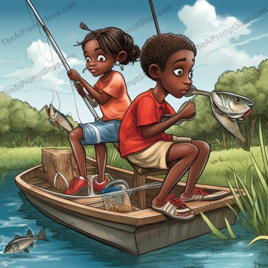 AI Midjourney Prompt for C110 - Storybook Illustrations - Realistic Lake Fishing Illustration