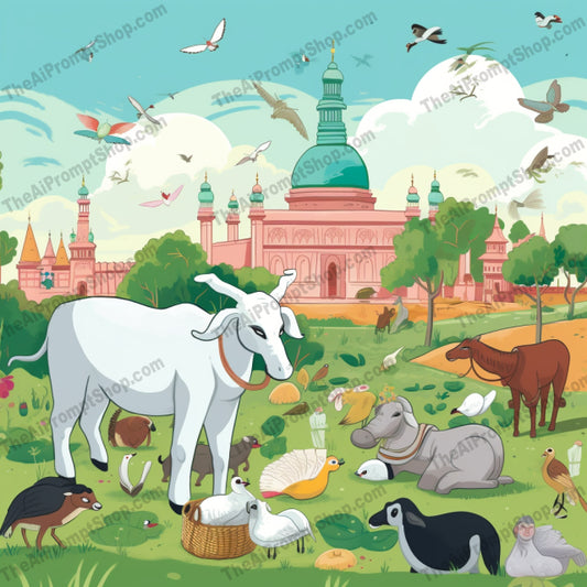 AI Midjourney Prompt for C8 - Storybook Illustrations - Pastoral Cartoon Farm