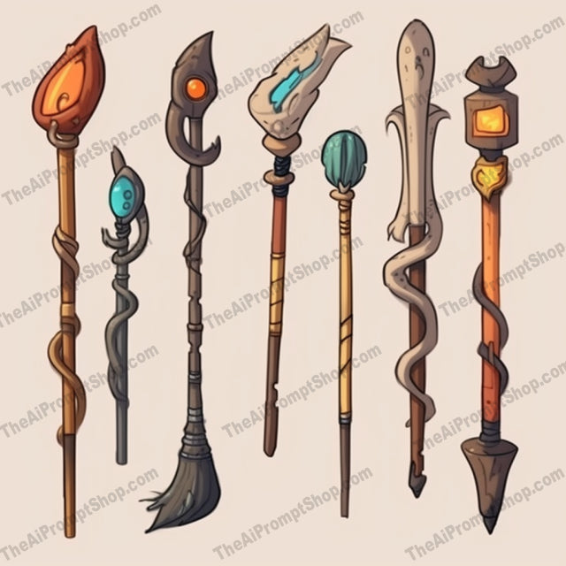 AI Midjourney Prompt for Shaman Wands Set