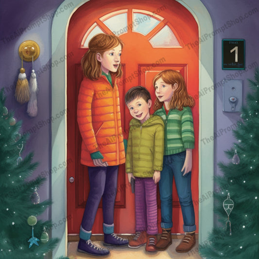 AI Midjourney Prompt for C120 - Storybook Illustrations - Christmas Door Emotional Portraiture