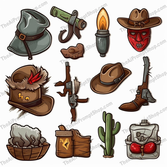 AI Midjourney Prompt for Game Assets - B183s -  Western Vector Icons