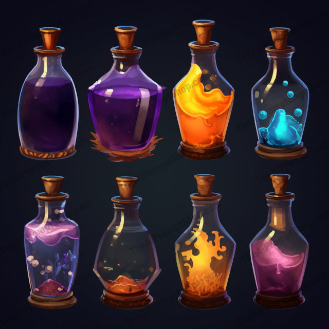 AI Midjourney Prompt for Interactive Colored Potion Set