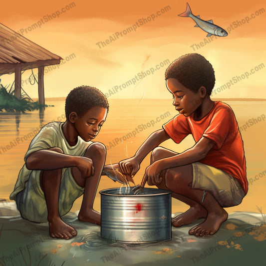 AI Midjourney Prompt for C111 - Storybook Illustrations - Comic Art on a Fishing Can