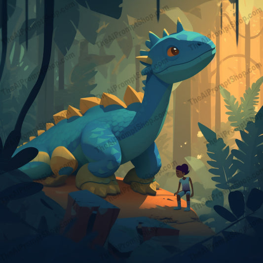 AI Midjourney Prompt for C53 - Storybook Illustrations - Dino Parenting Adventures