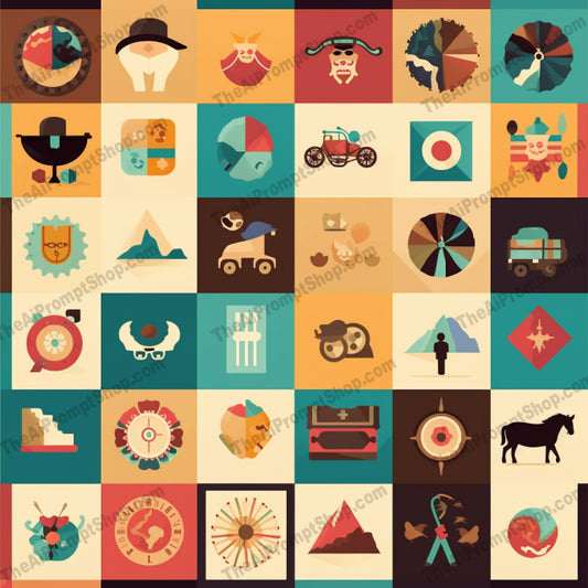 AI Midjourney Prompt for Patterns - B184s -  Flat Design Western Icons