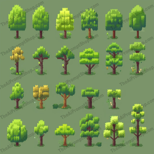 AI Midjourney Prompt for Pixel Trees and Grass