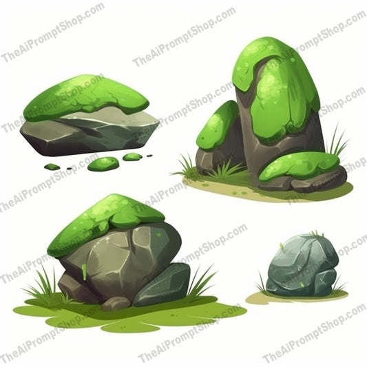 AI Midjourney Prompt for Futuristic Green Rocks on White