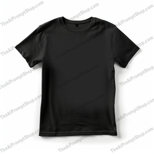 AI Midjourney Prompt for Black Tee Shirt on White Background in Rounded Style