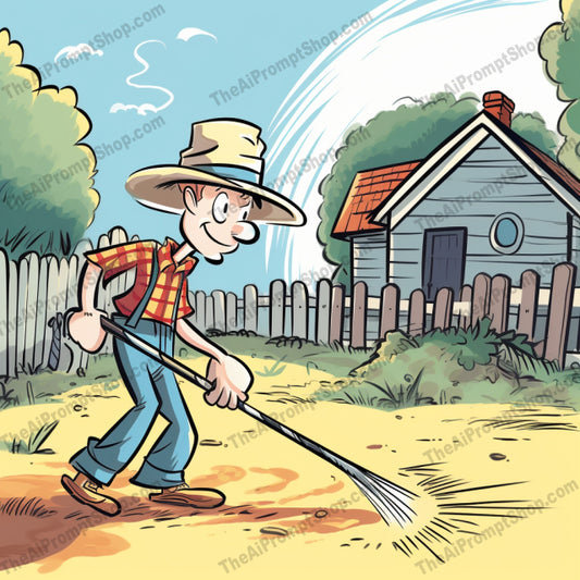 AI Midjourney Prompt for C169 - Storybook Illustrations - Cowboy Yard Work