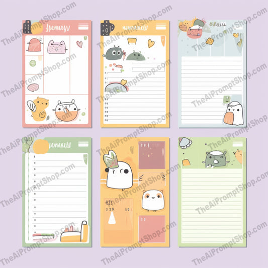 AI Midjourney Prompt for Illustrations - B259s -  Cute and Colorful Planners and Calendars