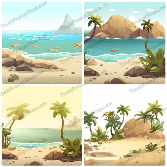 AI Midjourney Prompt for Landscapes - B185s -  Beach Illustration